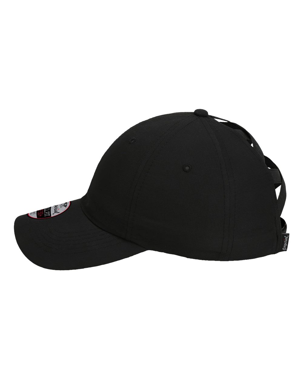 Left View of Black The Hinsen Women's Performance Ponytail Cap - L338