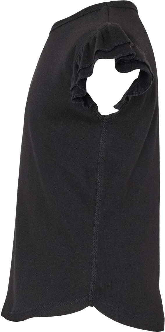 Left View of Black Toddler Flutter Sleeve Tee - 3339