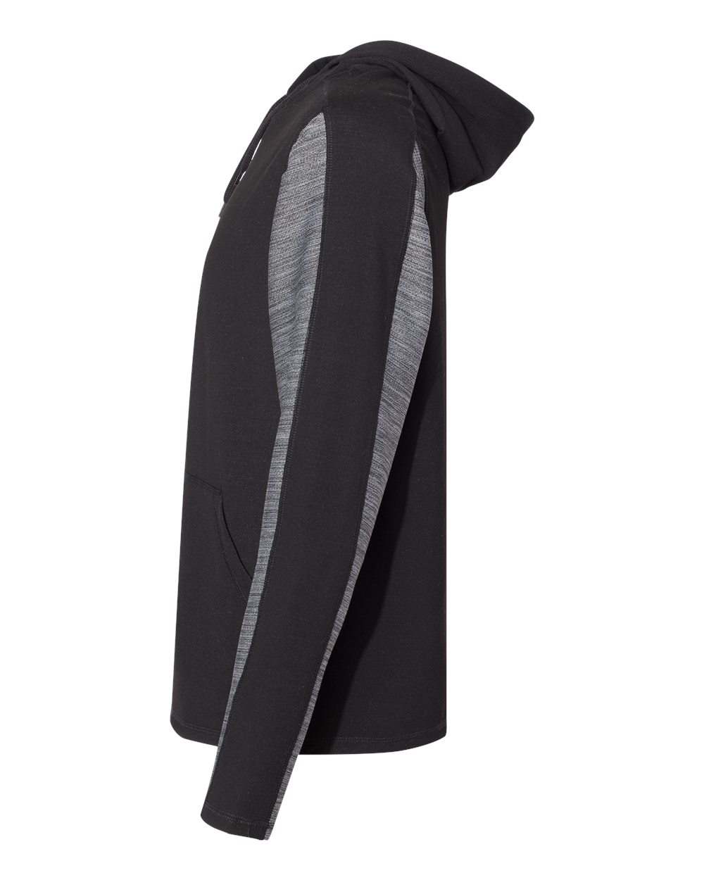 Left View of Black Triblend Omega Stretch Hooded Pullover - 8435