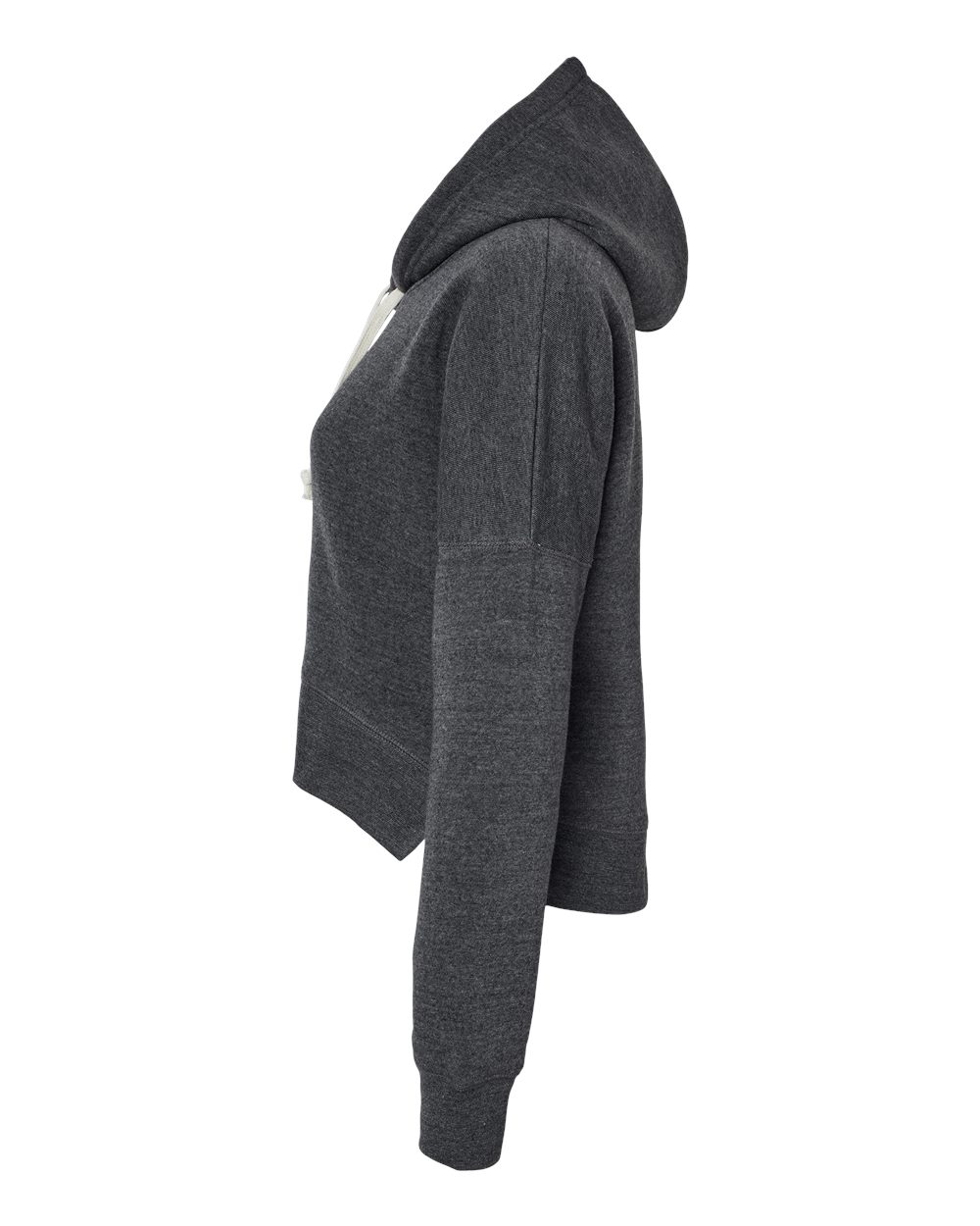 Left View of Black Triblend Women's Crop Hooded Sweatshirt - 8853