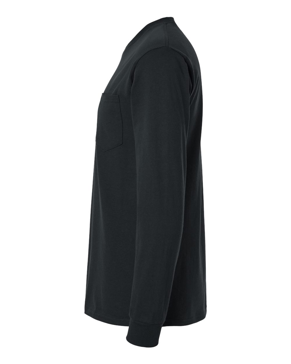 Left View of Black Ultra Cotton® Long Sleeve Pocket T-Shirt - 2410