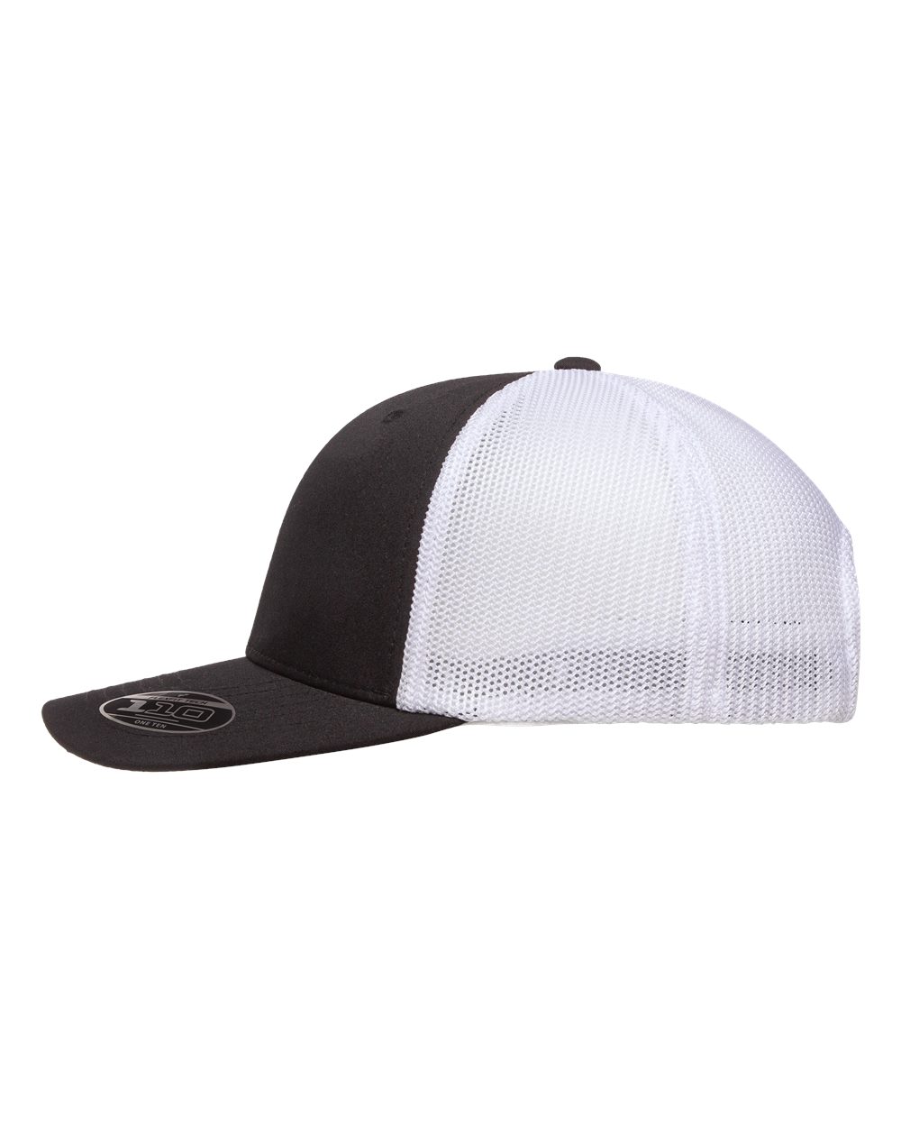 Left View of Black/ White 110® Recycled Mesh Cap - 110R
