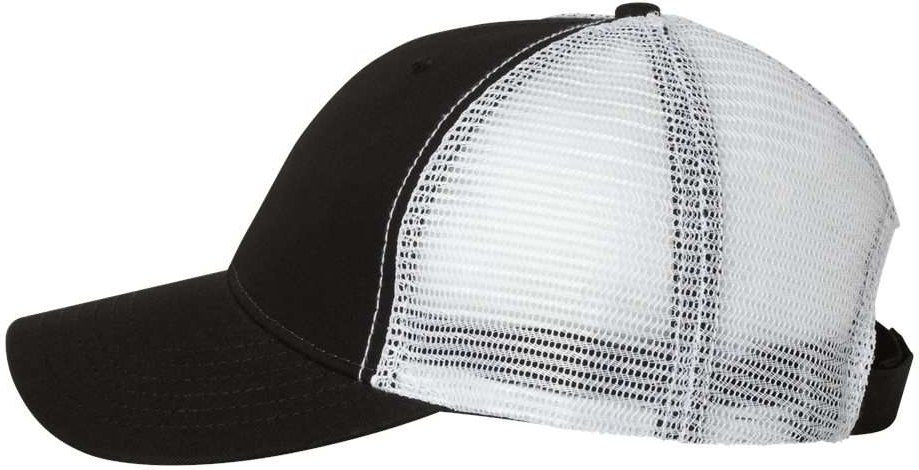 Left View of Black/ White Bio-Washed Trucker Cap - AH80