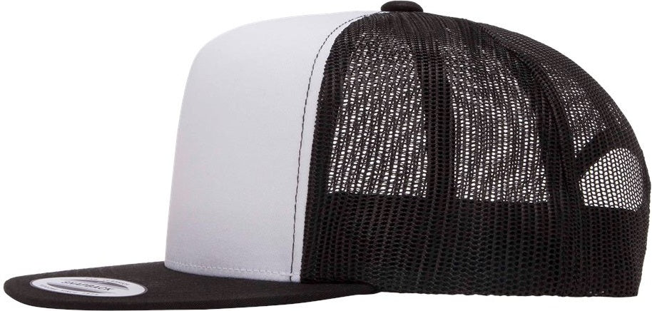 Left View of Black/ White/ Black Five-Panel Classic Trucker Cap - 6006