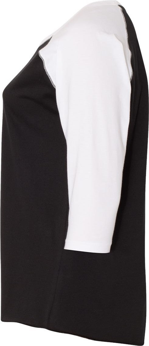 Left View of Black/ White Curvy Collection Women's Baseball Three-Quarter Sleeve Tee - 3830
