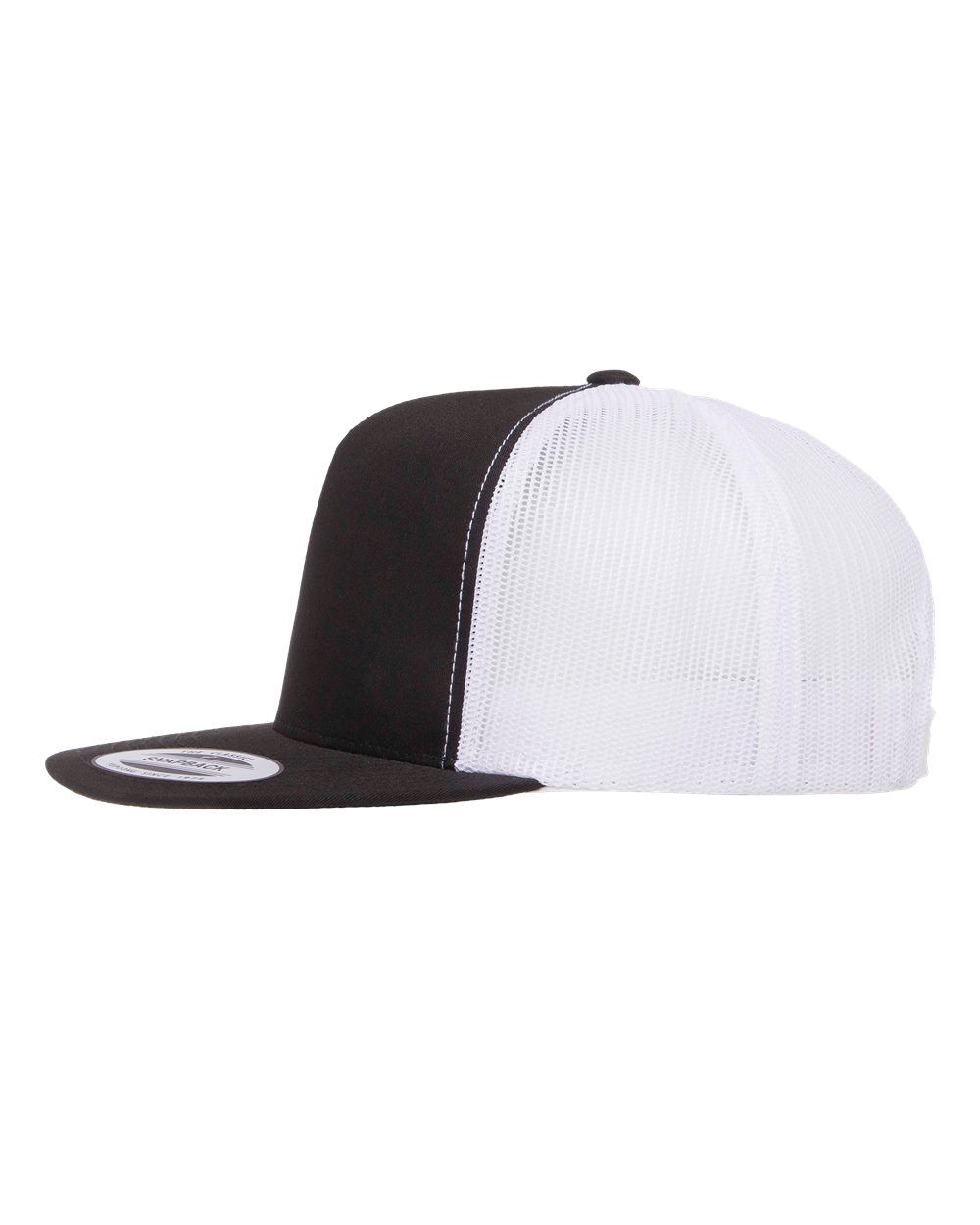 Left View of Black/ White Five-Panel Classic Trucker Cap - 6006