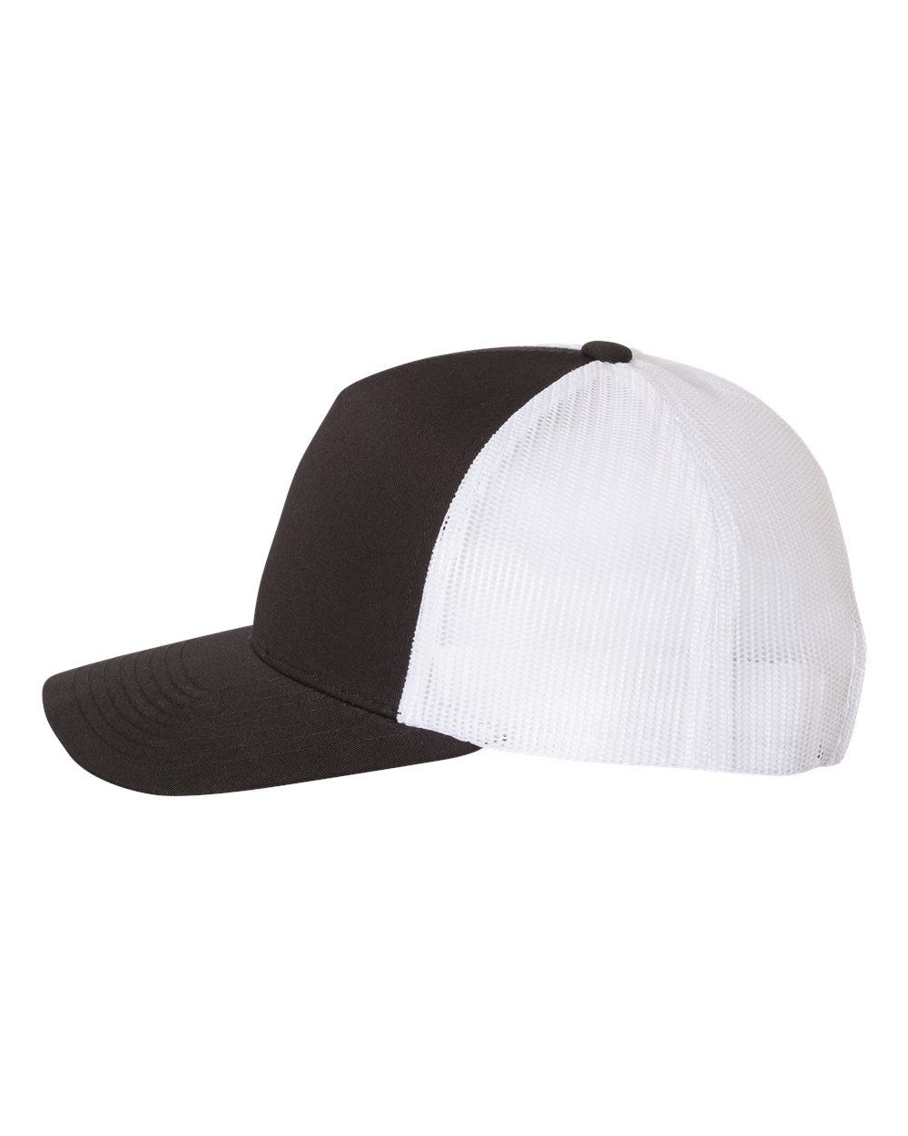 Left View of Black/ White Five-Panel Retro Trucker Cap - 6506