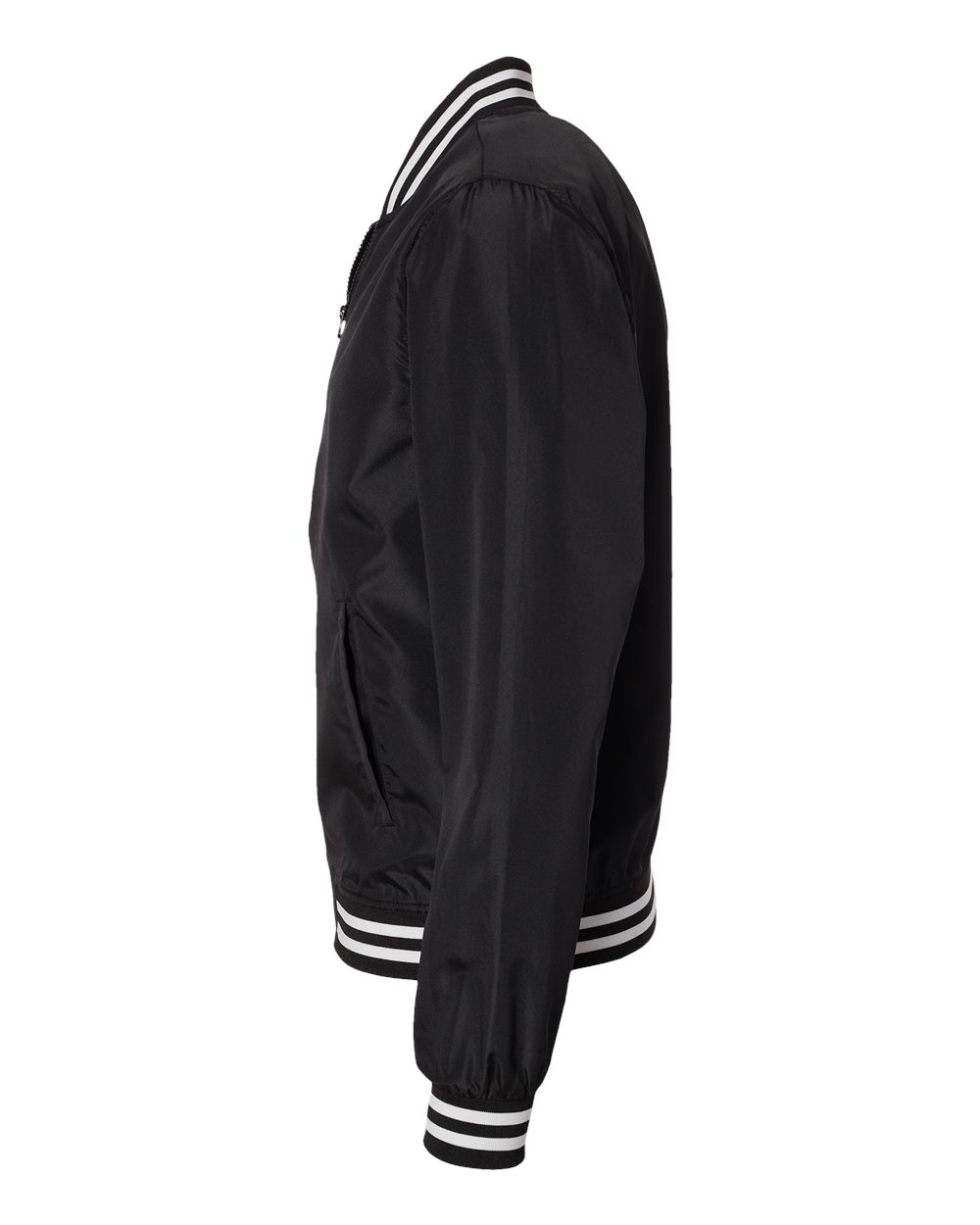 Left View of Black/ White Stripe Lightweight Bomber Jacket - EXP52BMR