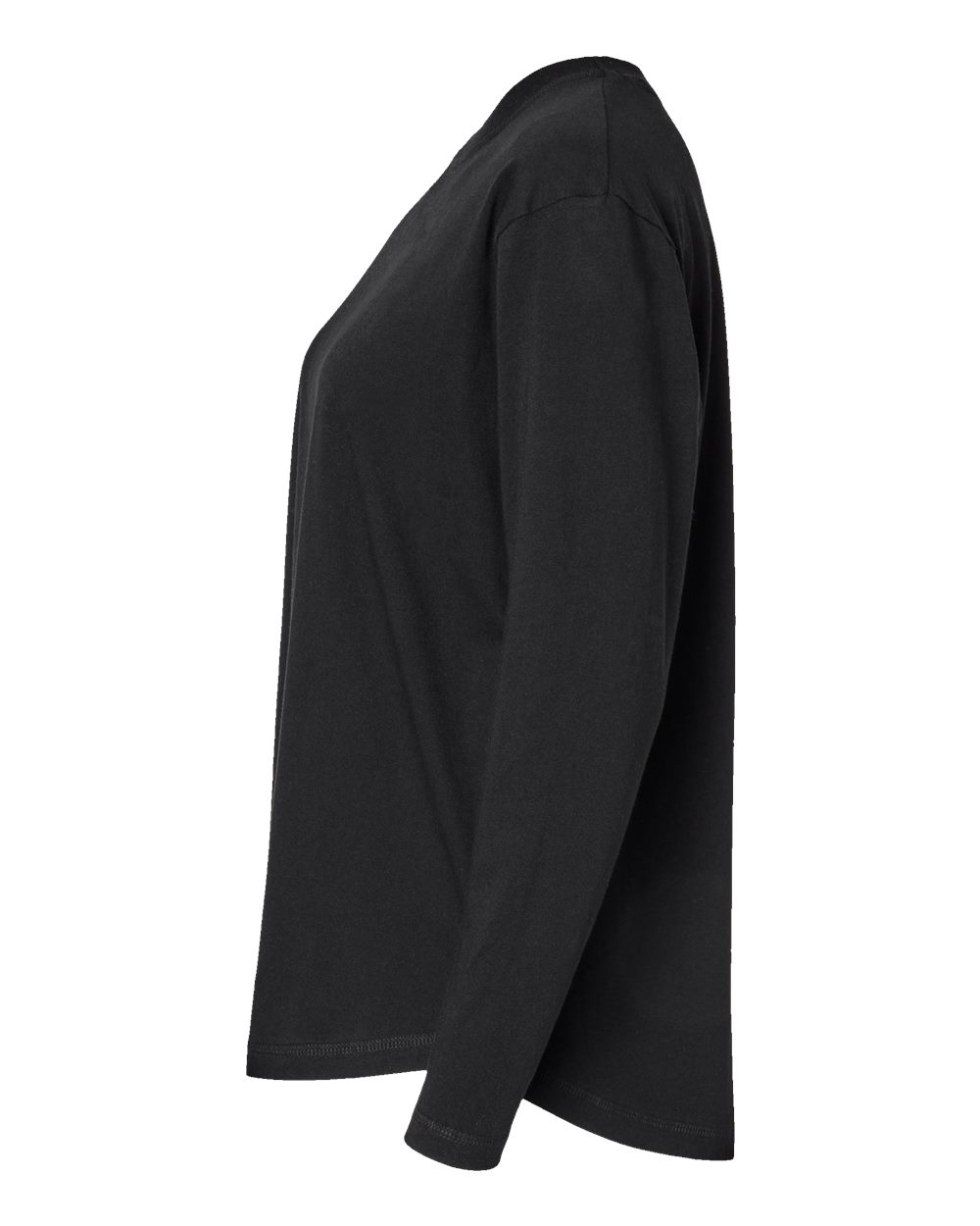 Left View of Black Women's Fine Jersey Long Sleeve Tee - 3508