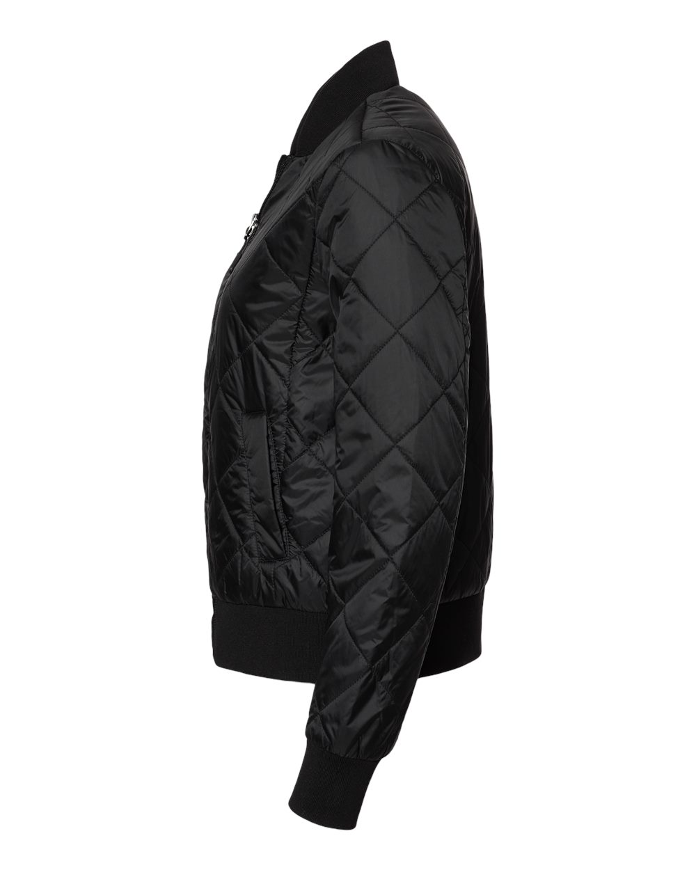 Left View of Black Women's HeatLast™ Quilted Packable Bomber - W21752