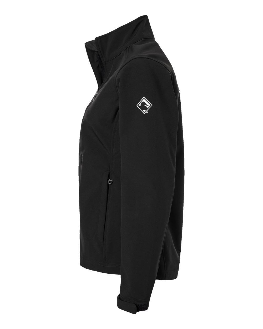 Left View of Black Women's Motion Soft Shell Jacket - 9416