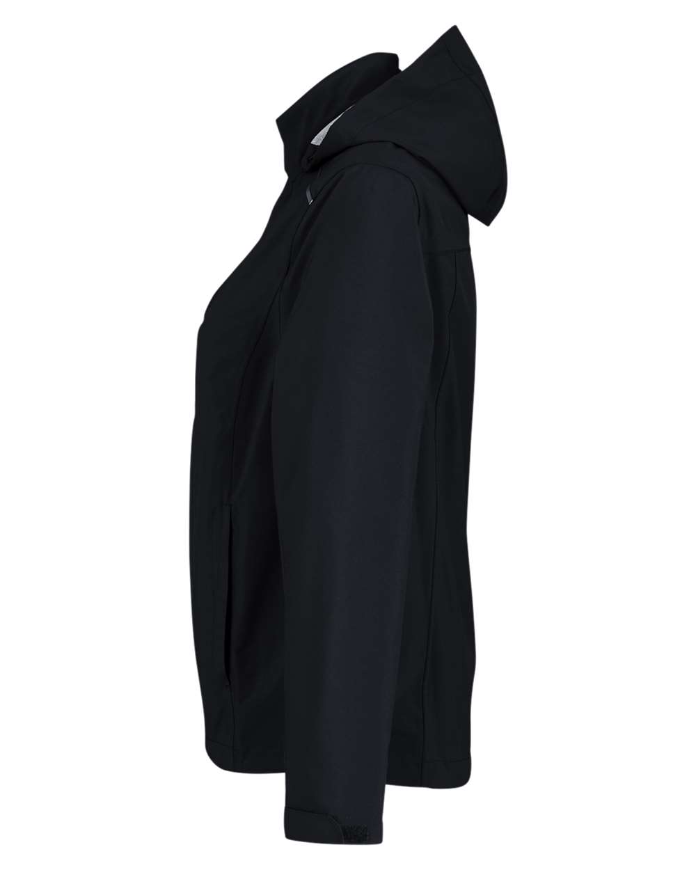 Left View of Black Women's Packable Rain Jacket - CE712W