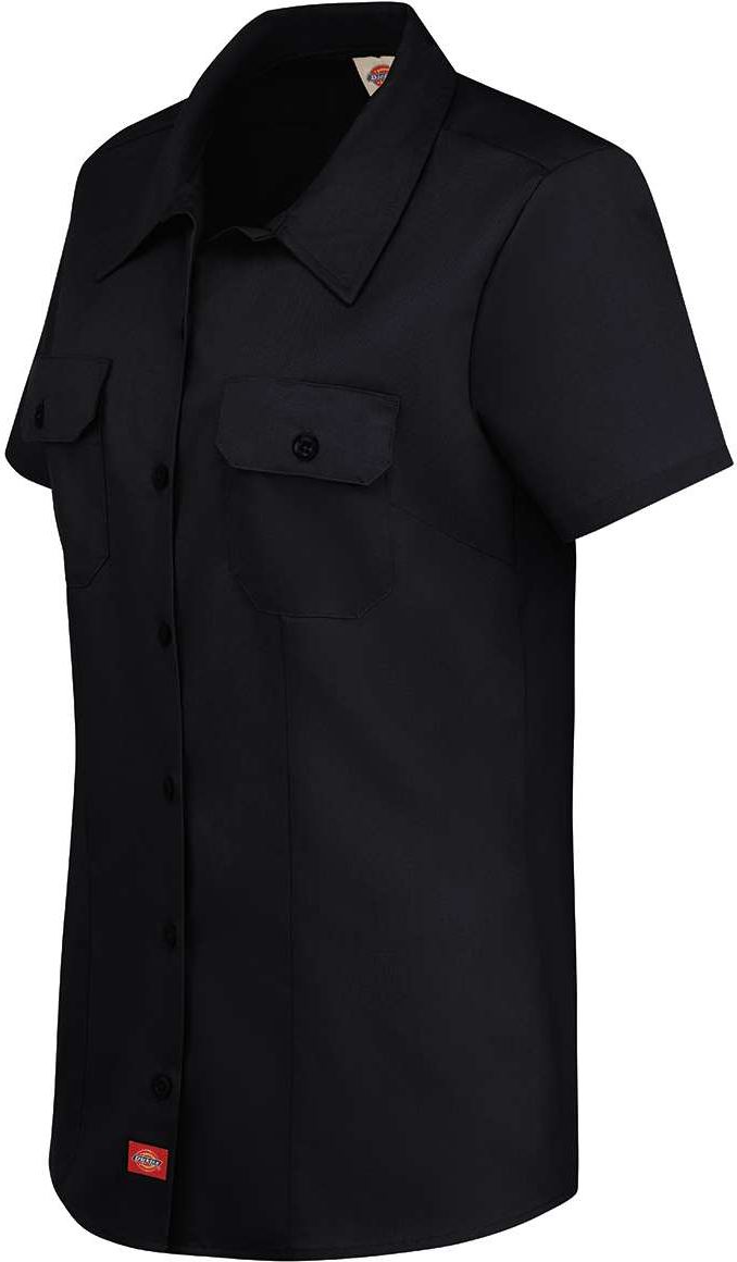 Left View of Black Women's Short Sleeve Work Shirt - FS57