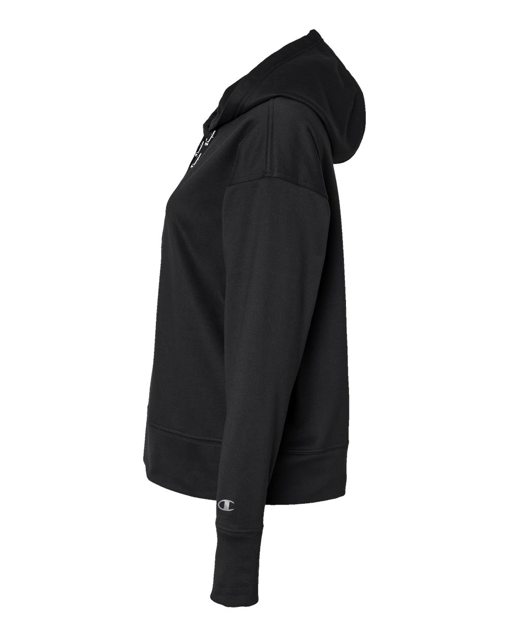 Left View of Black Women's Sport Hooded Sweatshirt - CHP100