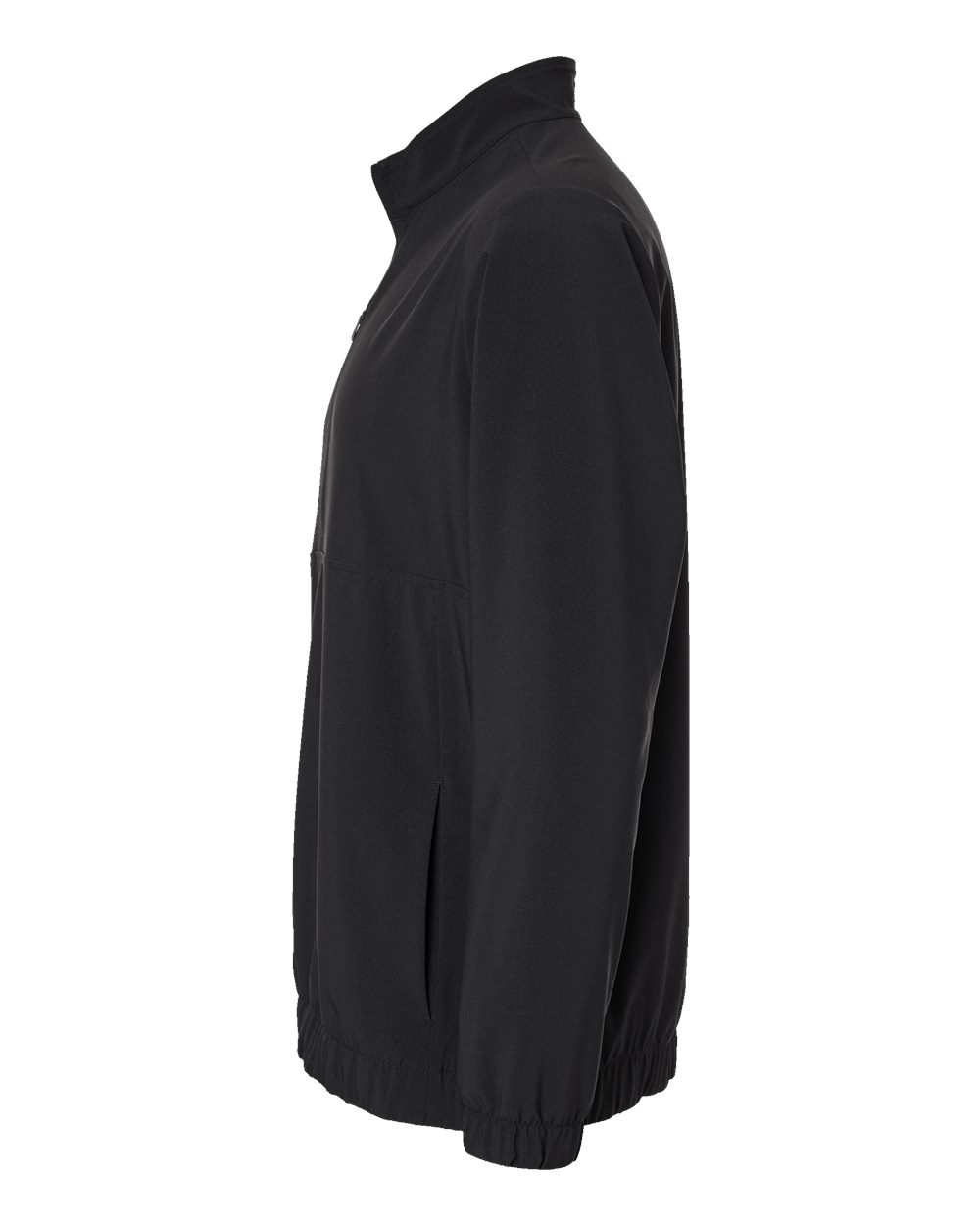Left View of Black Woven Half-Zip Pullover - A705