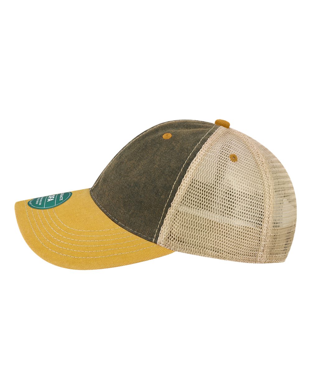 Left View of Black/ Yellow/ Khaki Old Favorite Trucker Cap - OFA