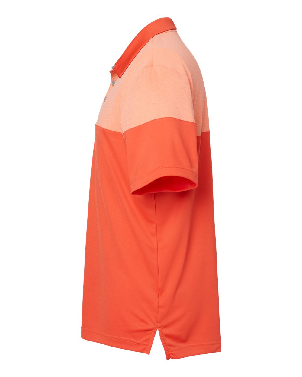 Left View of Blaze Orange/ Vista Grey Heathered 3-Stripes Colorblocked Polo - A213