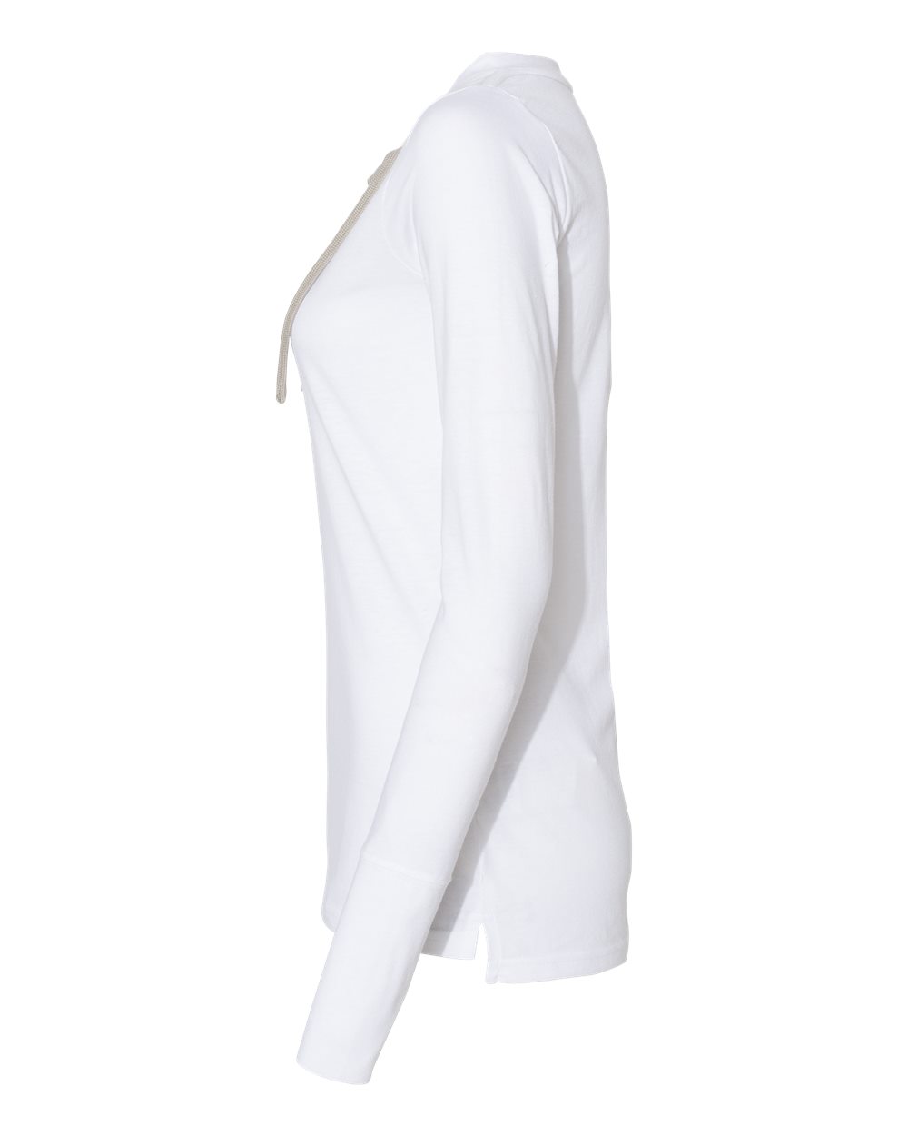 Left View of Blended White/ Titanium Women's Fine Jersey Lace-Up Long Sleeve T-Shirt - 3538