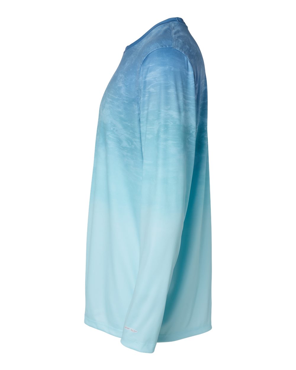 Left View of Blue Aqua Fade Montauk Oceanic Fade Performance Long Sleeve T-Shirt - 229