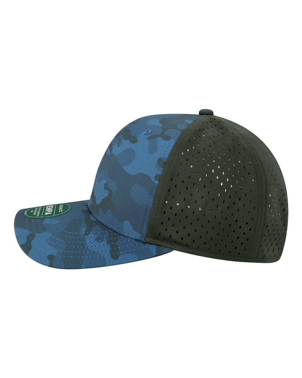 Left View of Blue Camo/ Black Reclaim Mid-Pro Adjustable Cap - REMPA