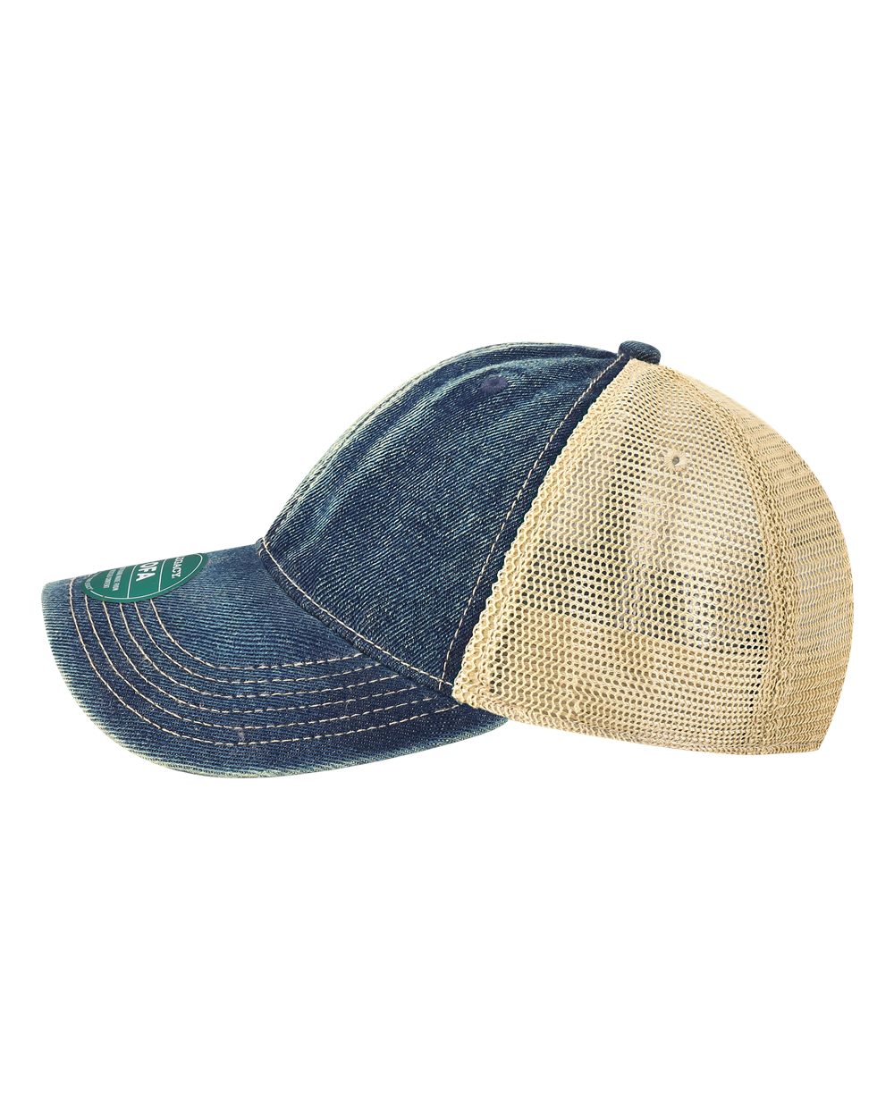 Left View of Blue Denim/ Khaki Old Favorite Trucker Cap - OFA