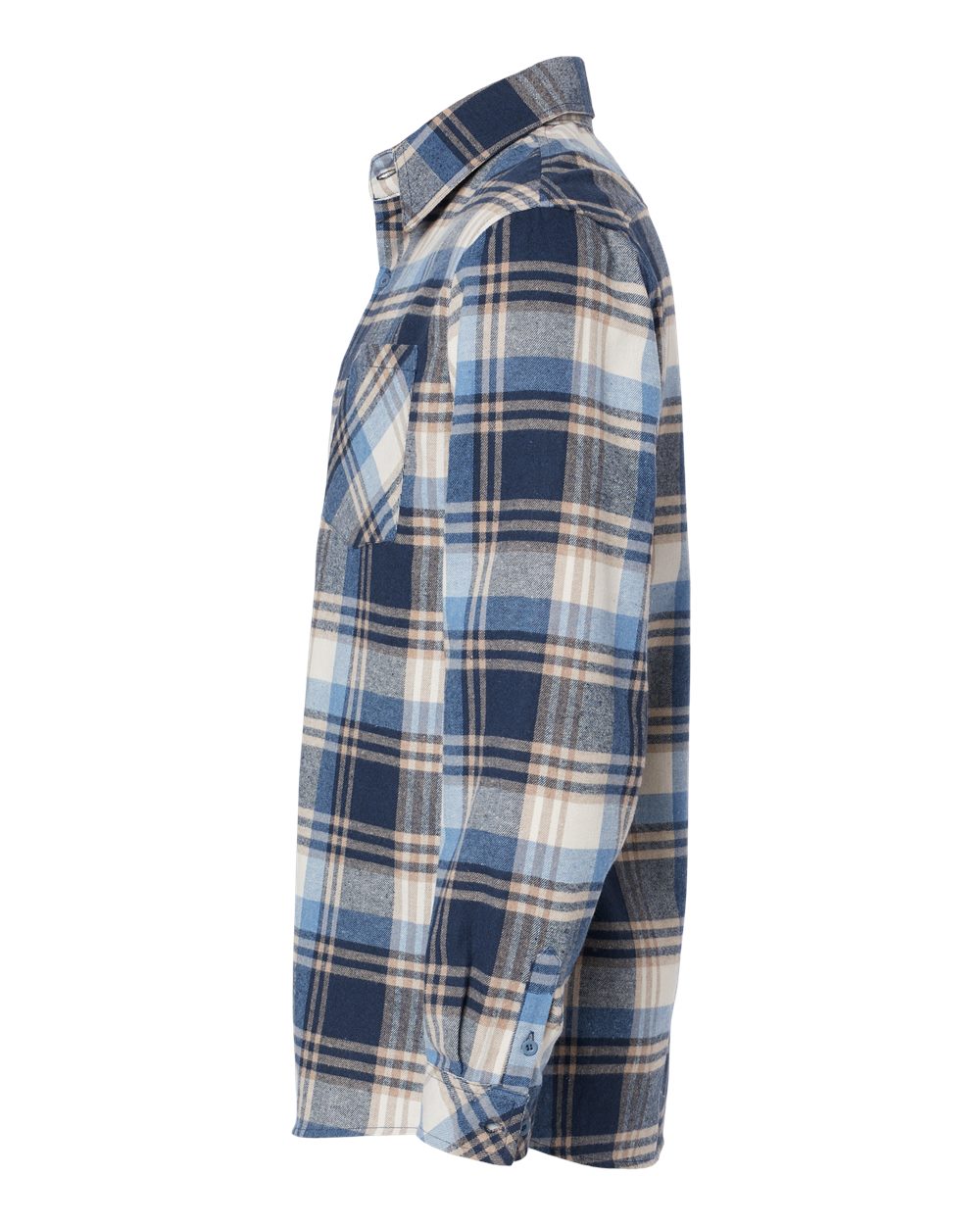 Left View of Blue/ Ecru Open Pocket Flannel Shirt - 8212