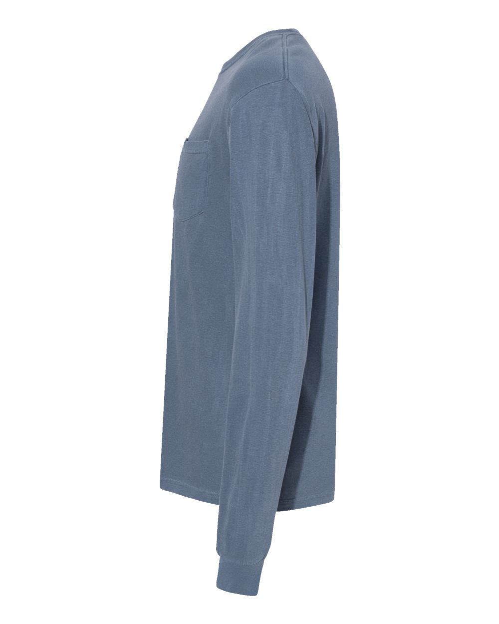 Left View of Blue Jean Garment-Dyed Heavyweight Long Sleeve Pocket T-Shirt - 4410