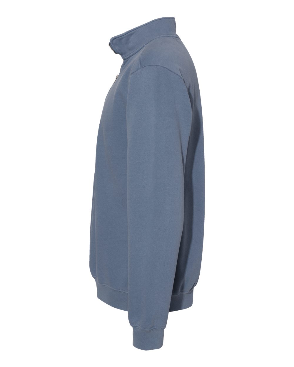 Left View of Blue Jean Garment-Dyed Quarter Zip Sweatshirt - 1580