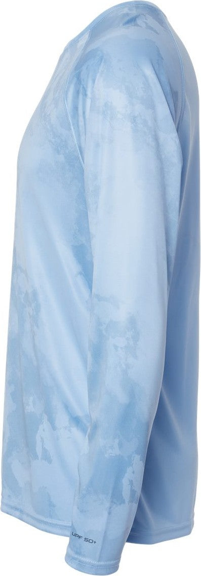 Left View of Blue Mist Cabo Camo Performance Long Sleeve T-Shirt - 228