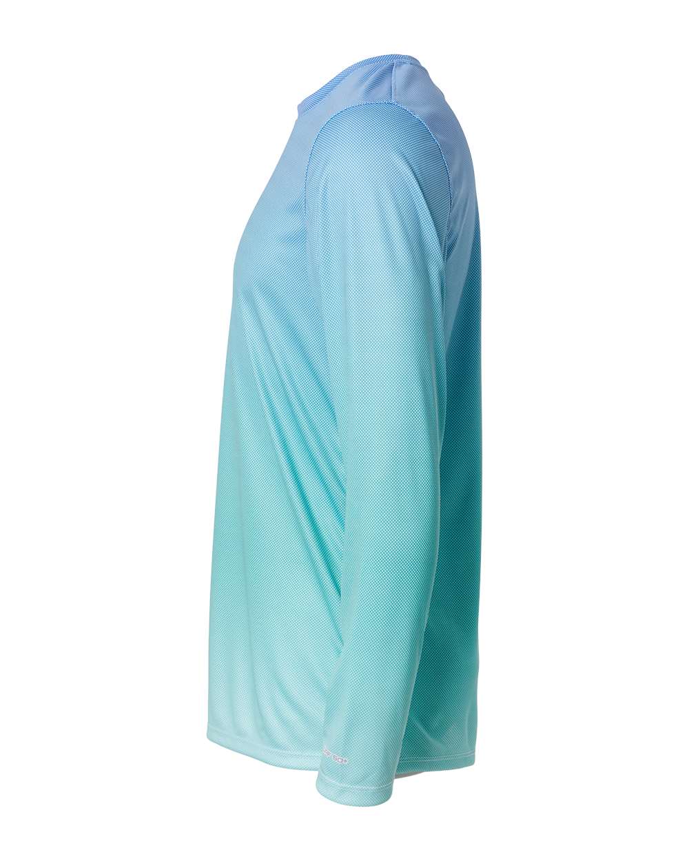 Left View of Blue Mist/ Light Teal Barbados Performance Pin Dot Long Sleeve T-Shirt - 225