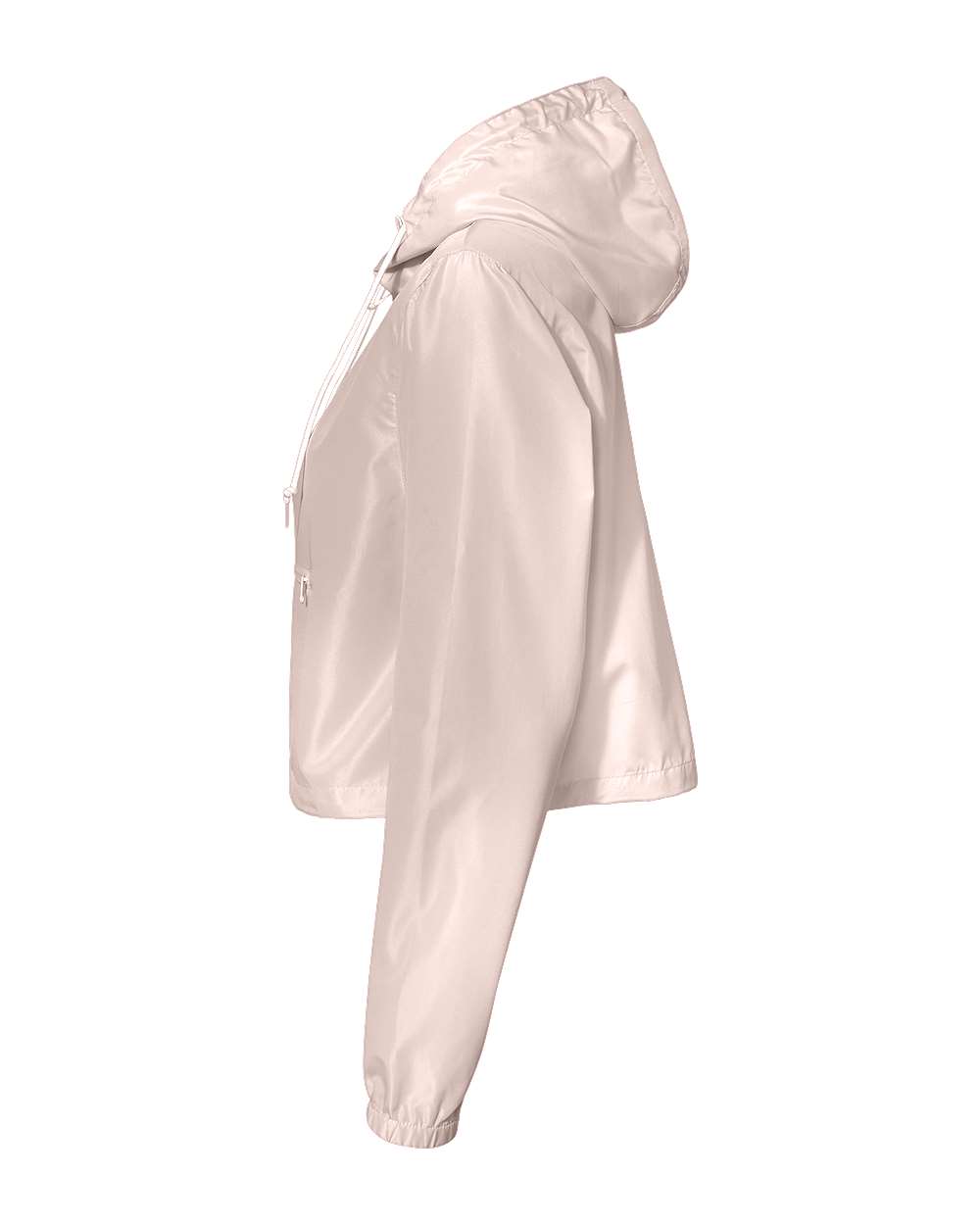 Left View of Blush/ White Zipper Women's Lightweight Quarter-Zip Pullover Crop Windbreaker - EXP64CRP