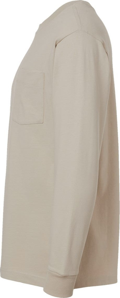 Left View of Bone Super Heavyweight Long Sleeve Pocket Tee - 9410