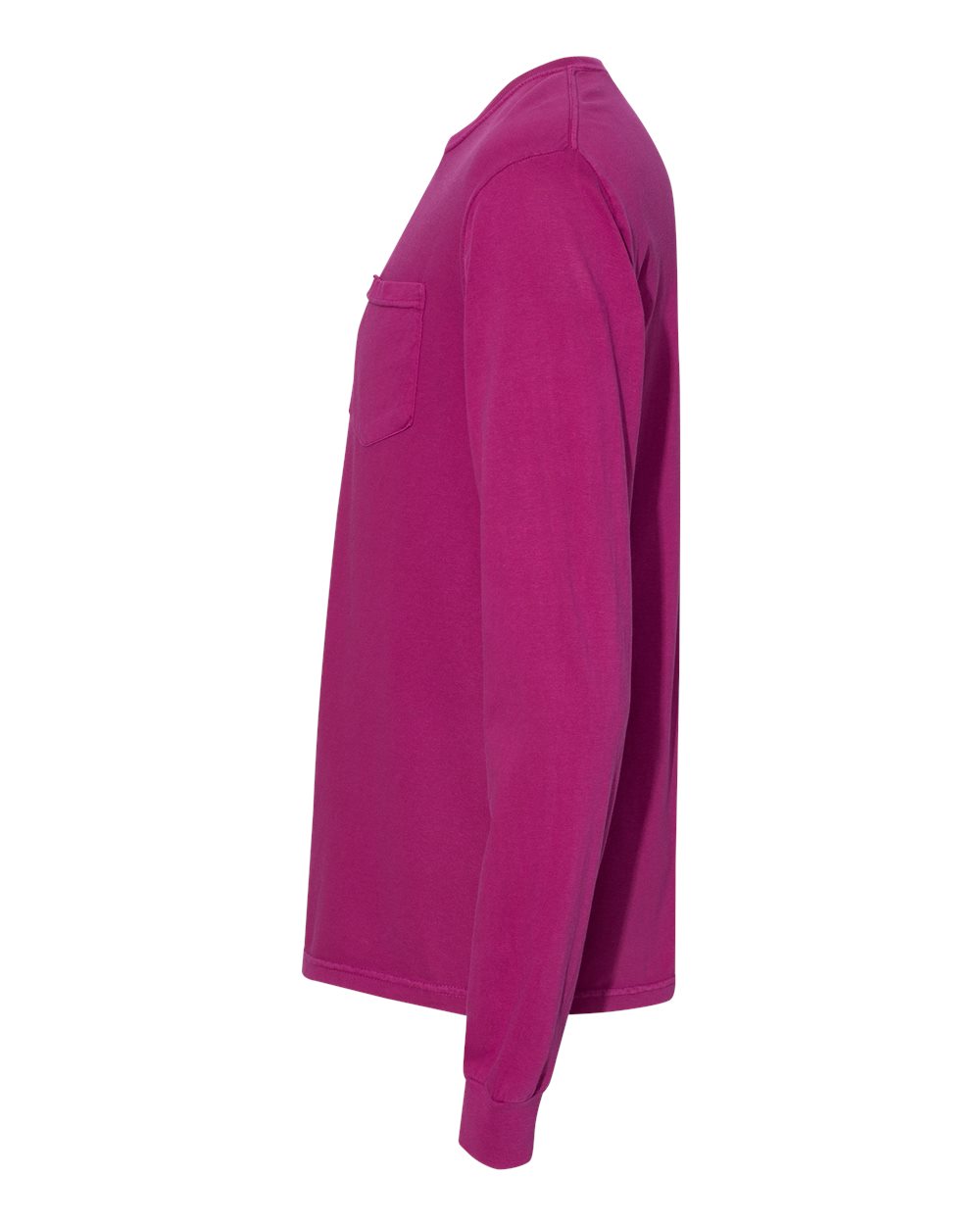 Left View of Boysenberry Garment-Dyed Heavyweight Long Sleeve Pocket T-Shirt - 4410