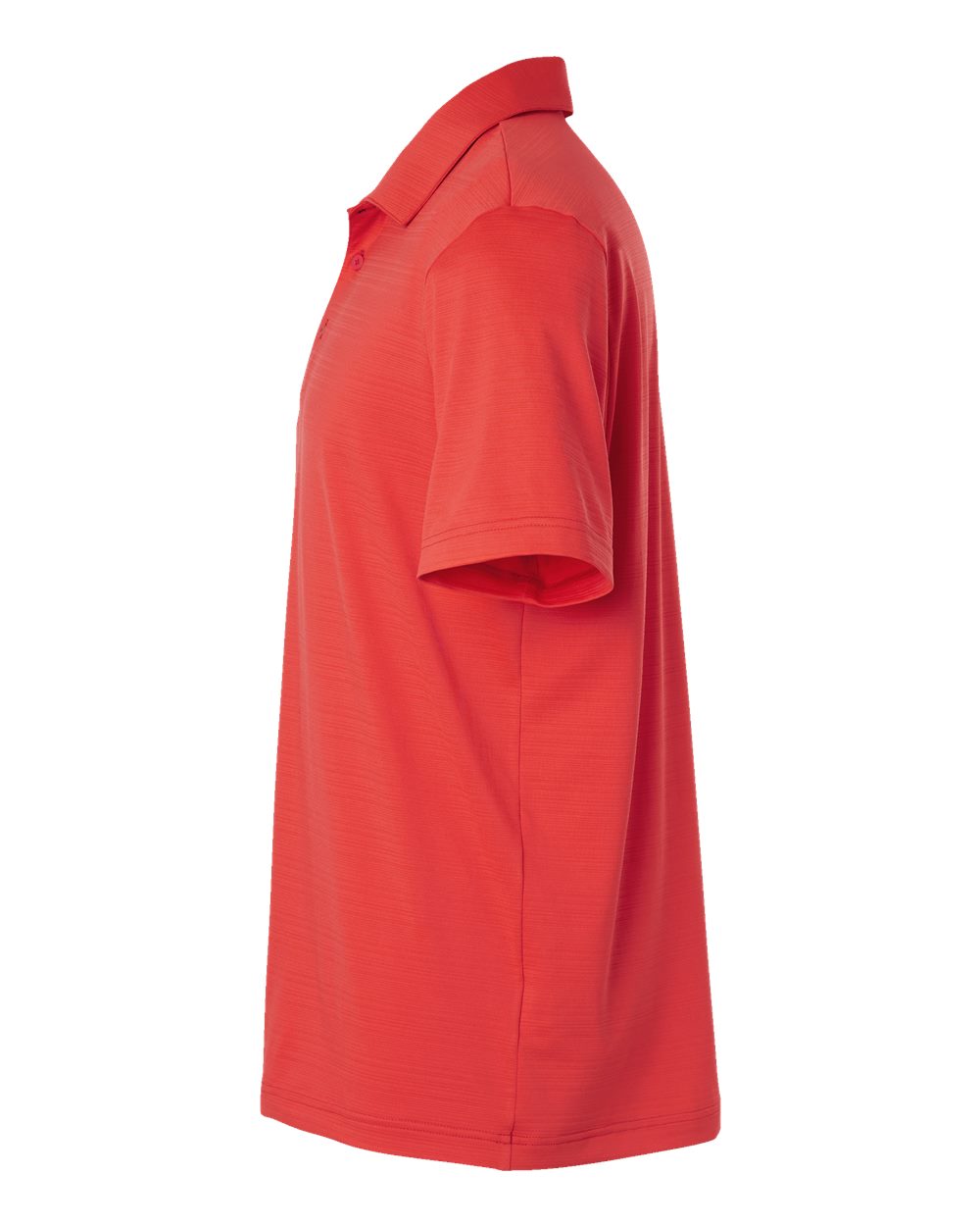Left View of Bright Red Textured Stripe Polo - A704
