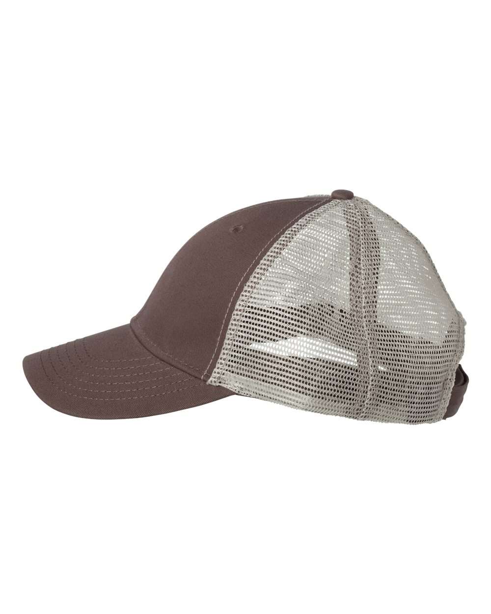 Left View of Brown/ Khaki Bio-Washed Trucker Cap - AH80