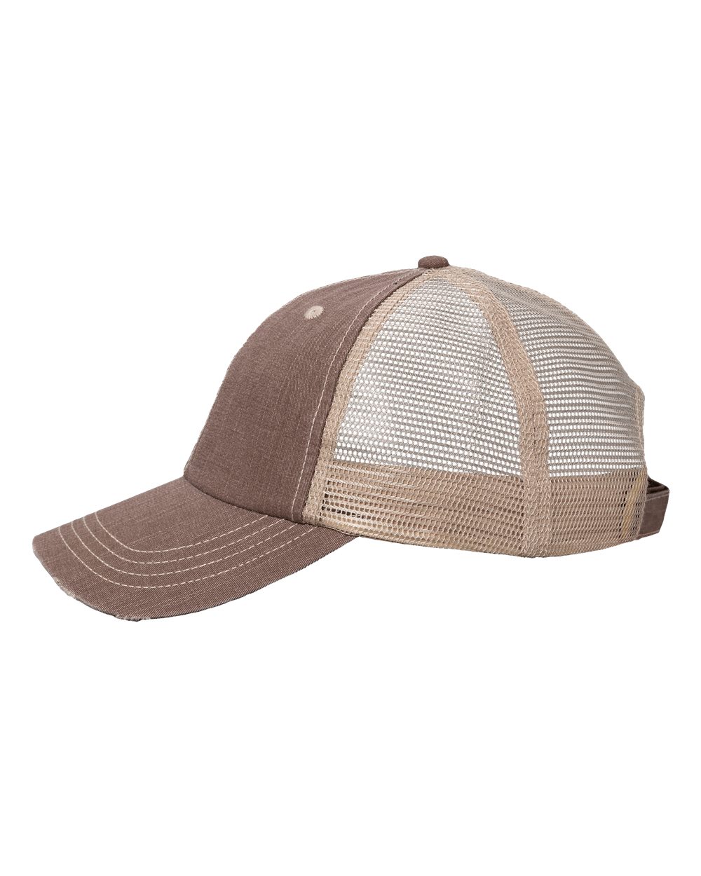 Left View of Brown/ Khaki Contrast Stitch Cap - VC990