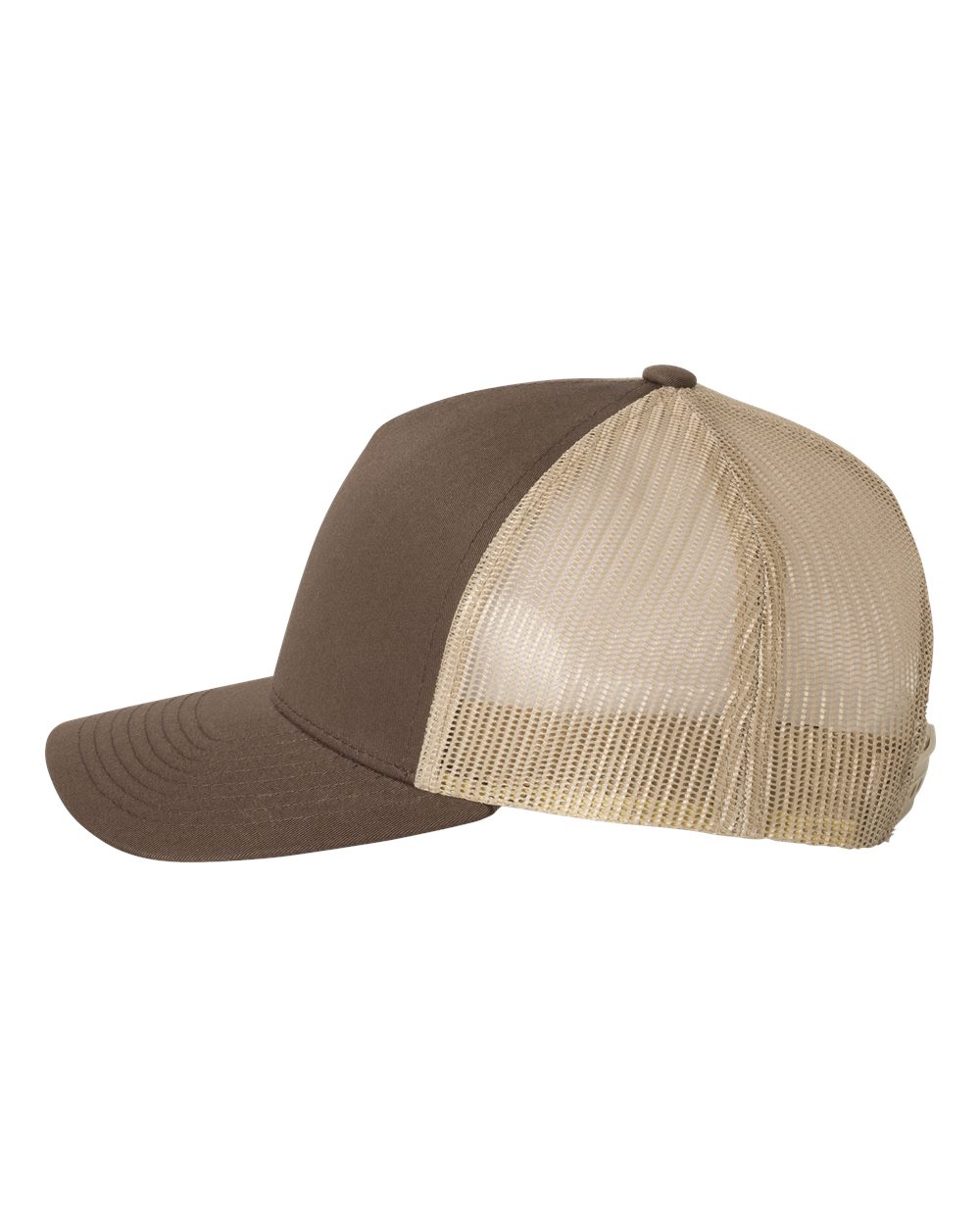 Left View of Brown/ Khaki Five-Panel Retro Trucker Cap - 6506