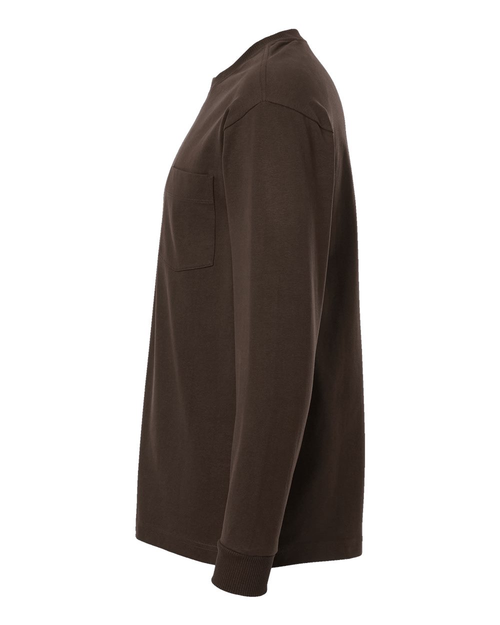 Left View of Brown Super Heavyweight Long Sleeve Pocket Tee - 9410