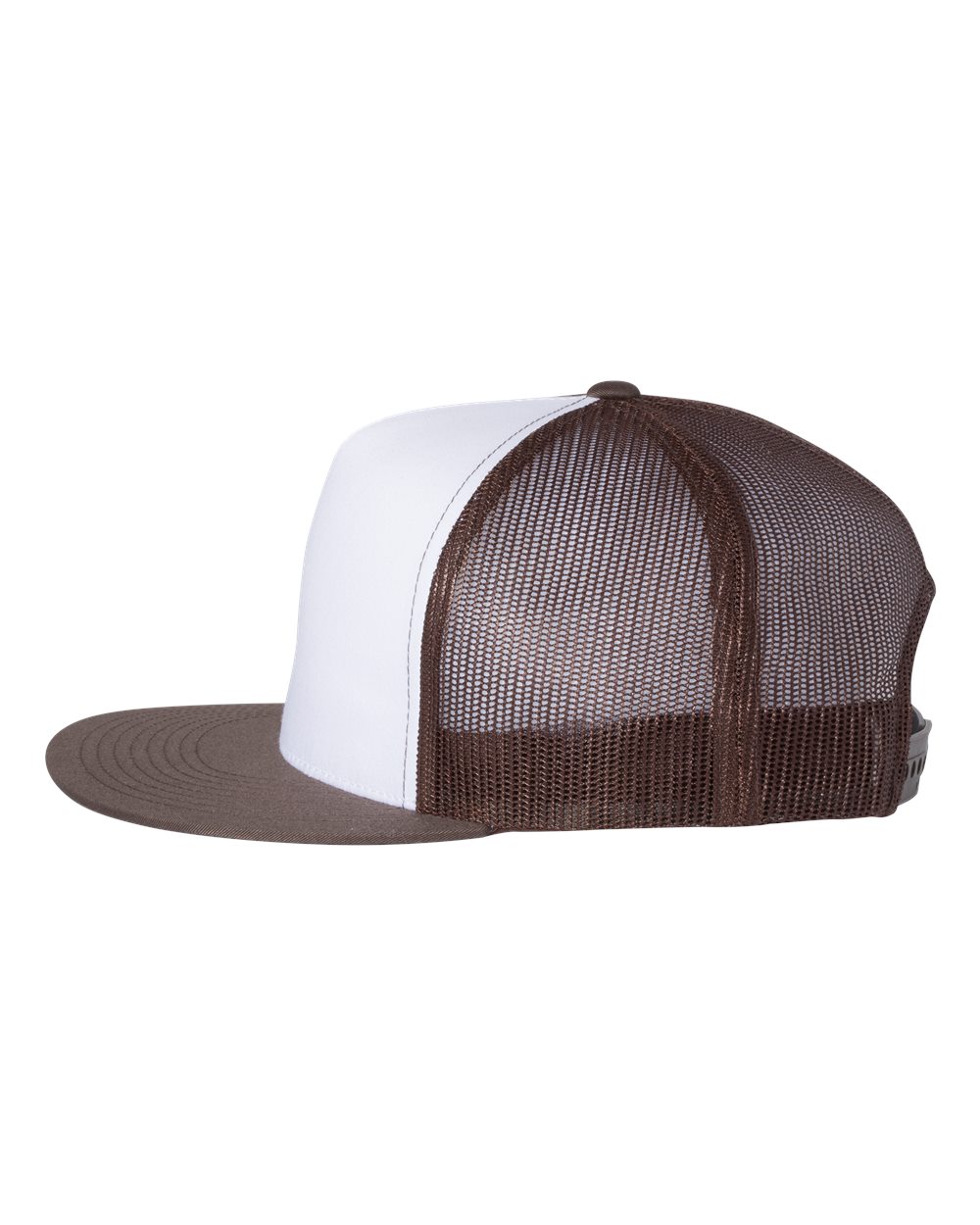 Left View of Brown/ White/ Brown Five-Panel Classic Trucker Cap - 6006