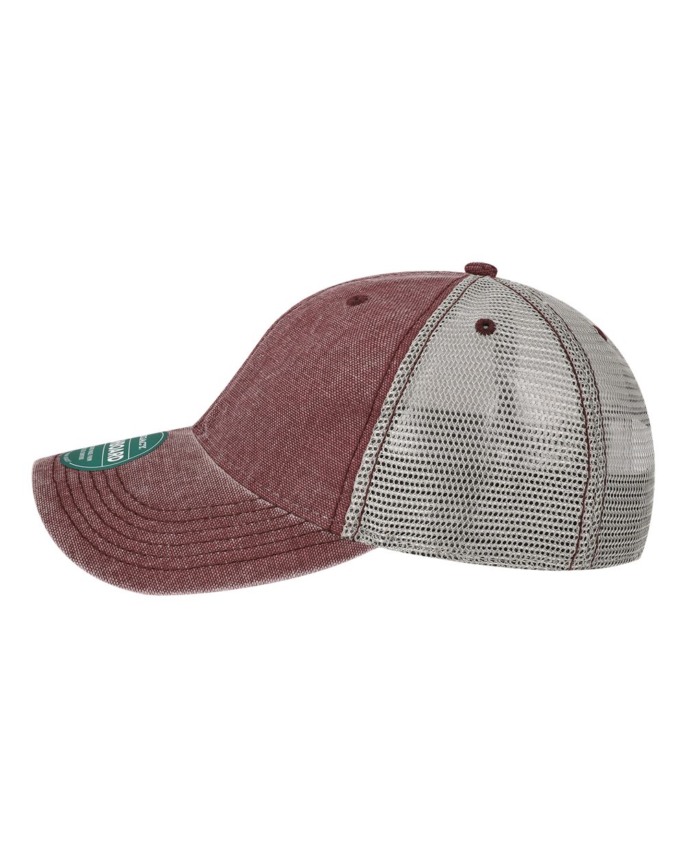 Left View of Burgundy/ Grey Dashboard Trucker Cap - DTA