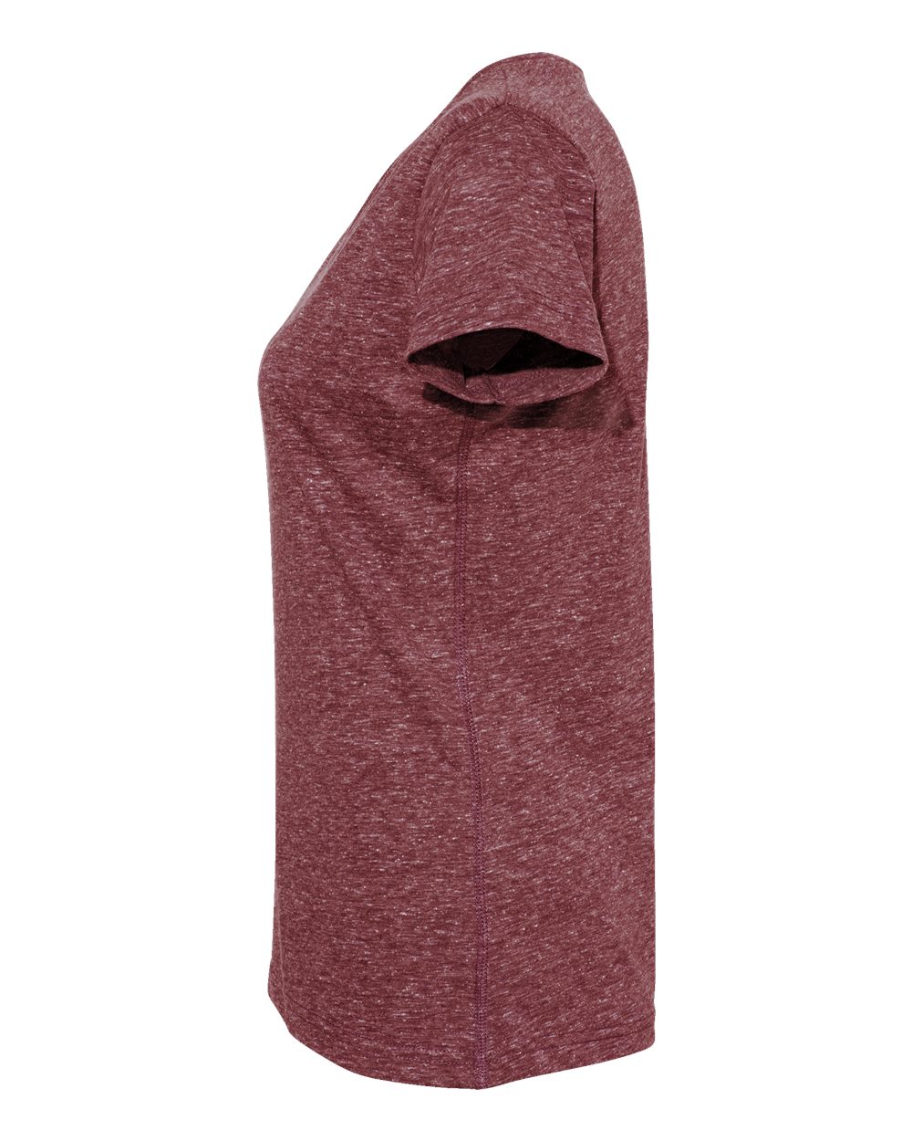 Left View of Burgundy Melange Women's Harborside Mélange V-Neck Tee - 3591