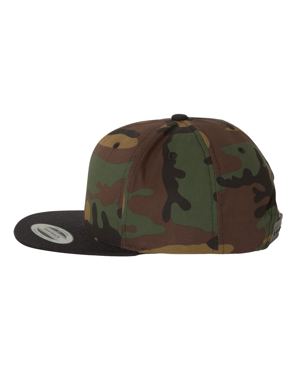 Left View of Camo/ Black Premium Flat Bill Snapback Cap - 6089M