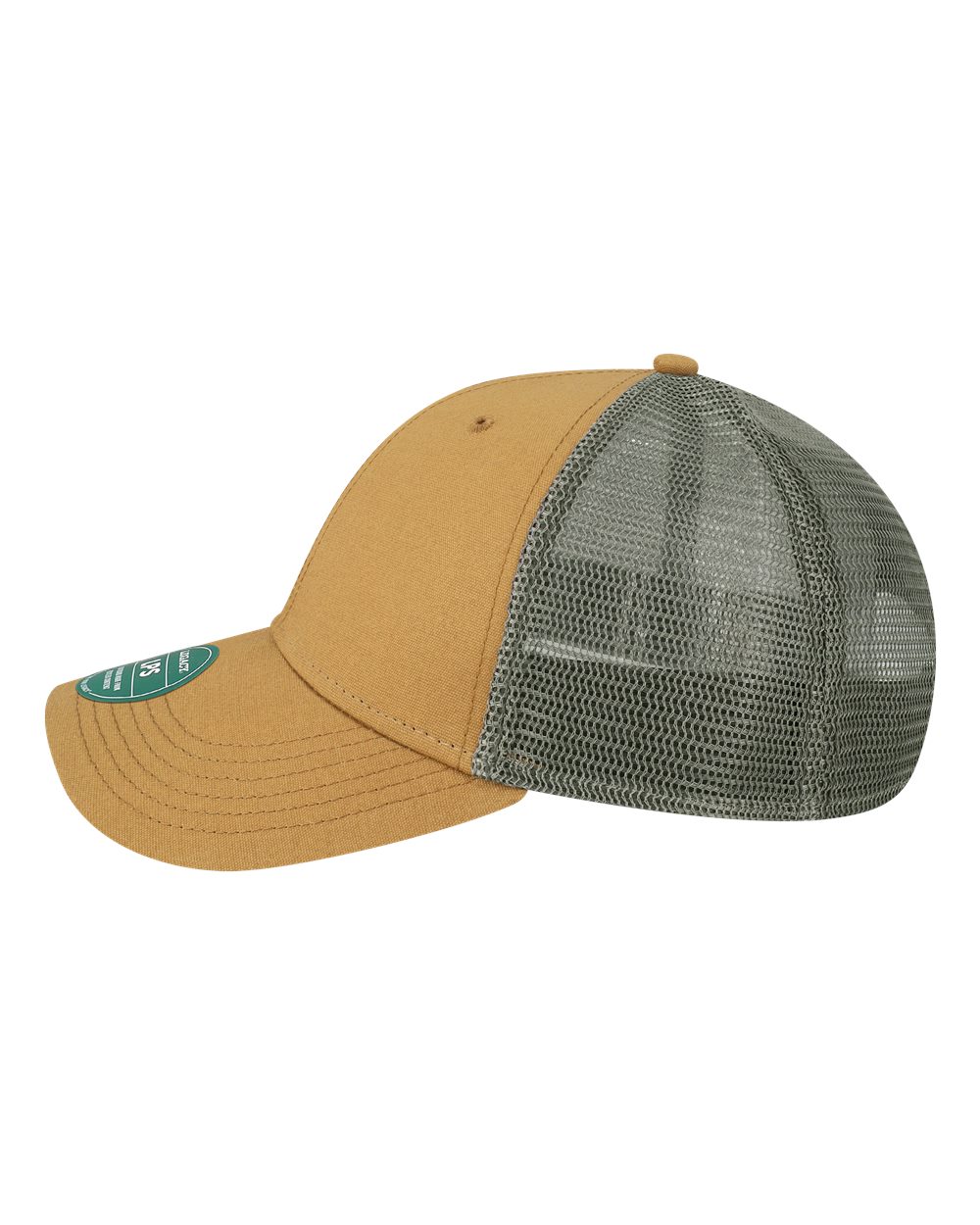 Left View of Caramel/ Dark Grey Lo-Pro Snapback Trucker Cap - LPS