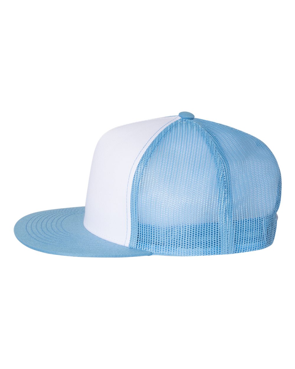 Left View of Carolina Blue/ White/ Caroline Blue Five-Panel Classic Trucker Cap - 6006