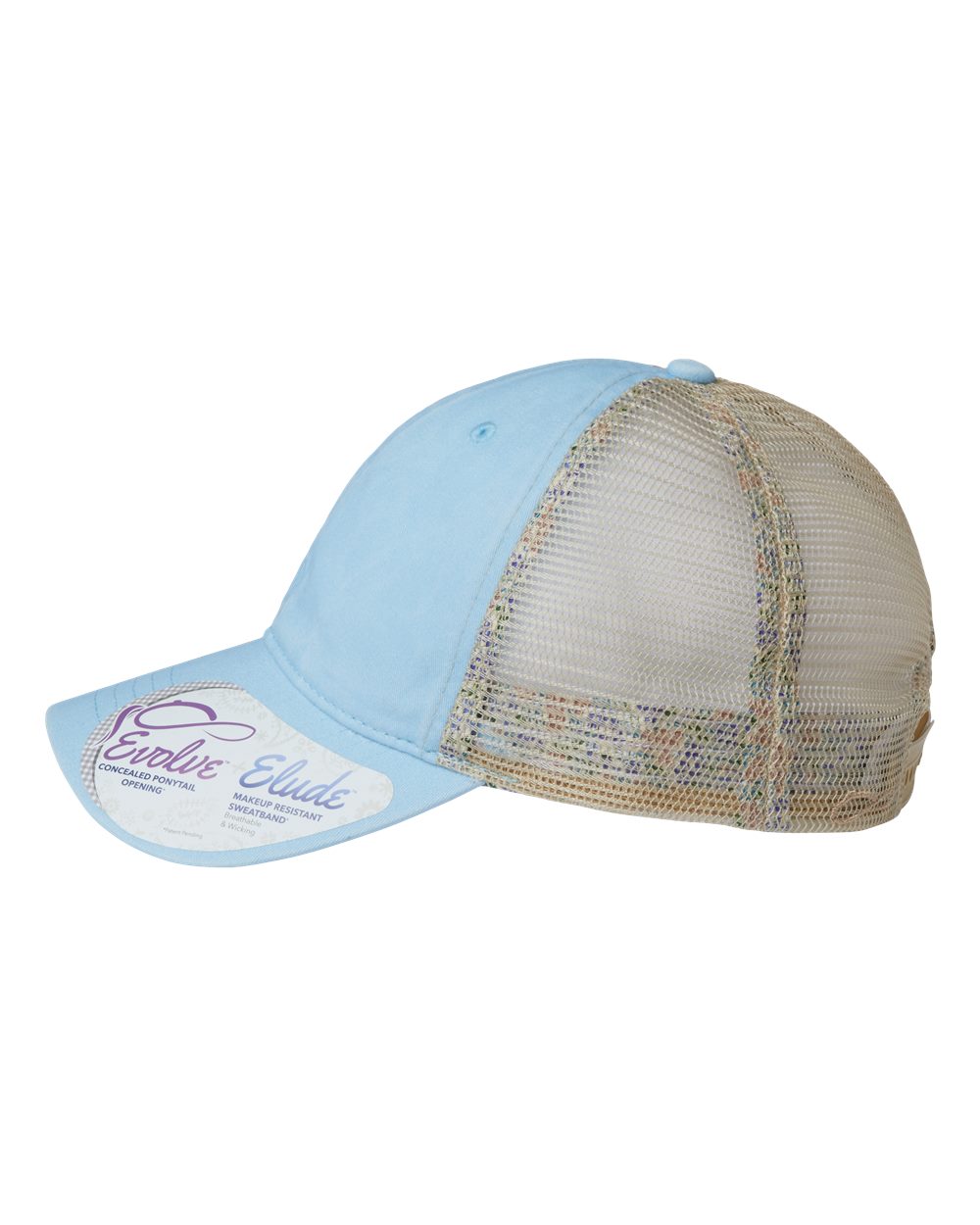 Left View of Cashmere Blue/ Floral Women's Washed Mesh-Back Cap - TESS