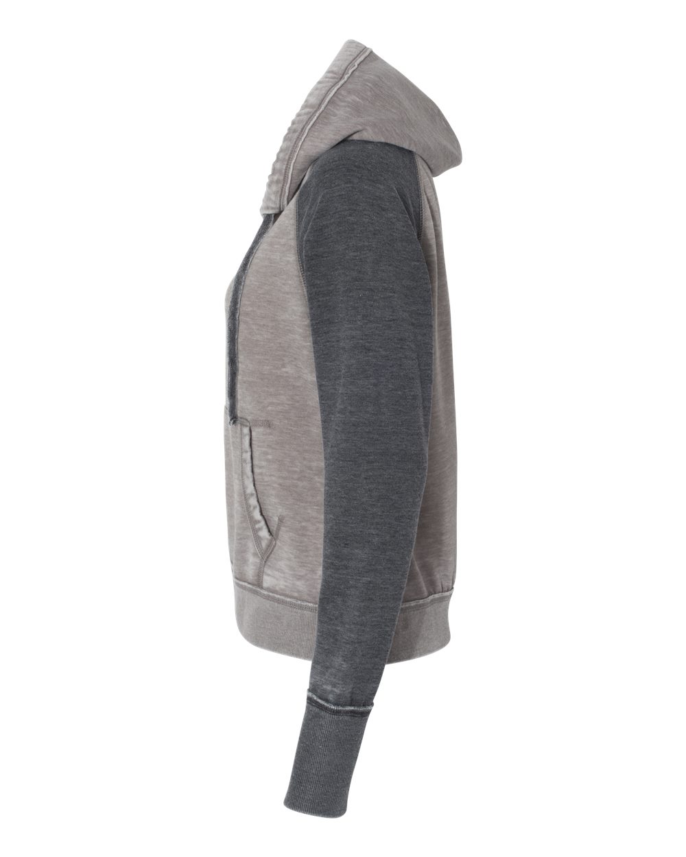 Left View of Cement/ Dark Smoke Women's Zen Fleece Raglan Hooded Sweatshirt - 8926