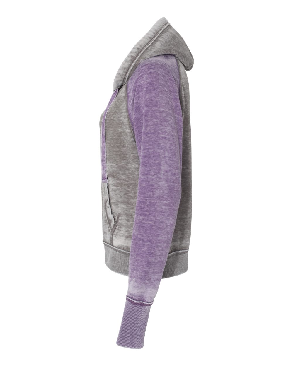 Left View of Cement/ Very Berry Women's Zen Fleece Raglan Hooded Sweatshirt - 8926