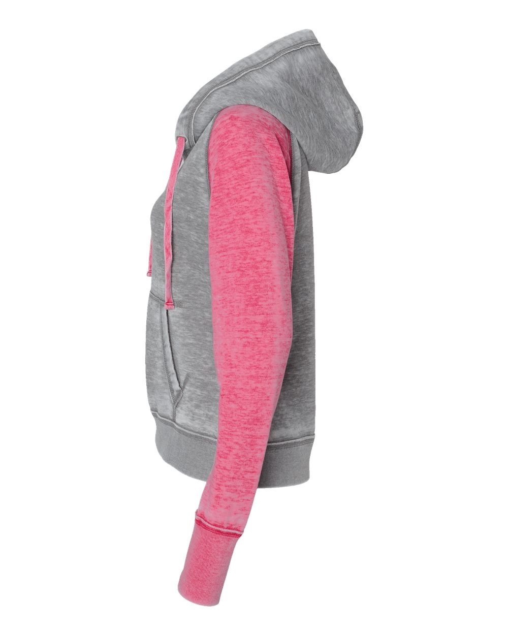 Left View of Cement/ Wildberry Women's Zen Fleece Raglan Hooded Sweatshirt - 8926