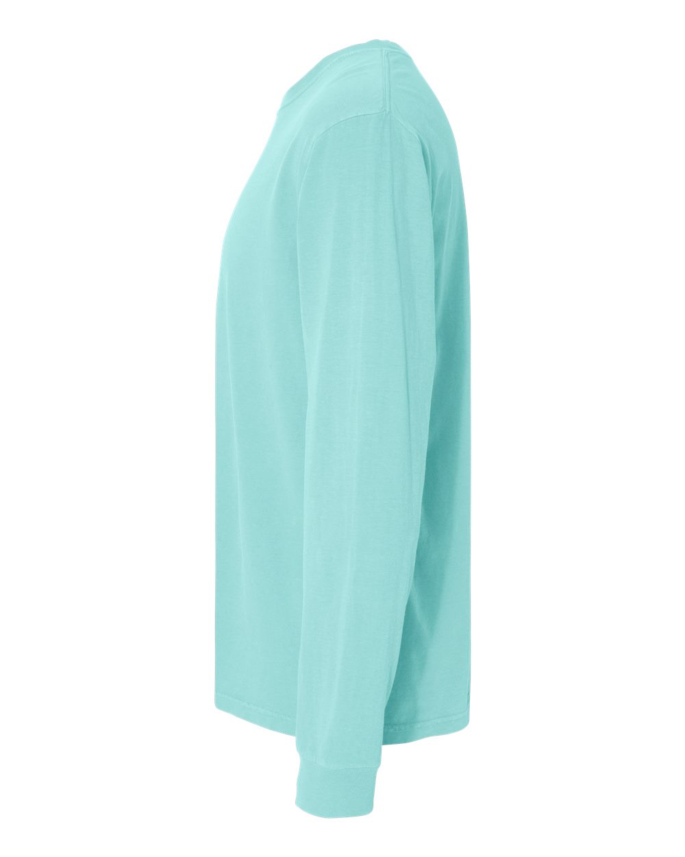 Left View of Chalky Mint Garment-Dyed Heavyweight Long Sleeve T-Shirt - 6014