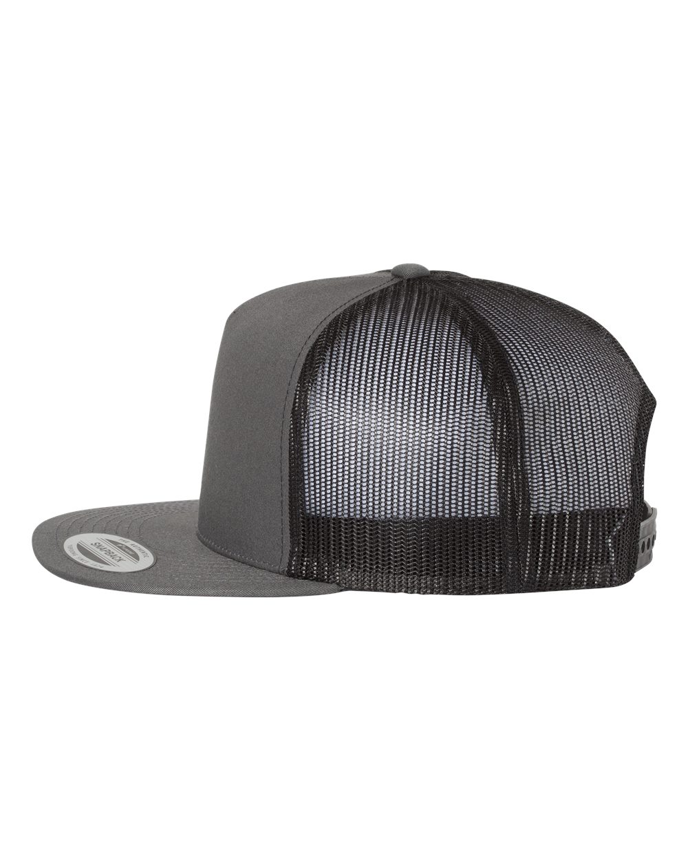 Left View of Charcoal/ Black Five-Panel Classic Trucker Cap - 6006